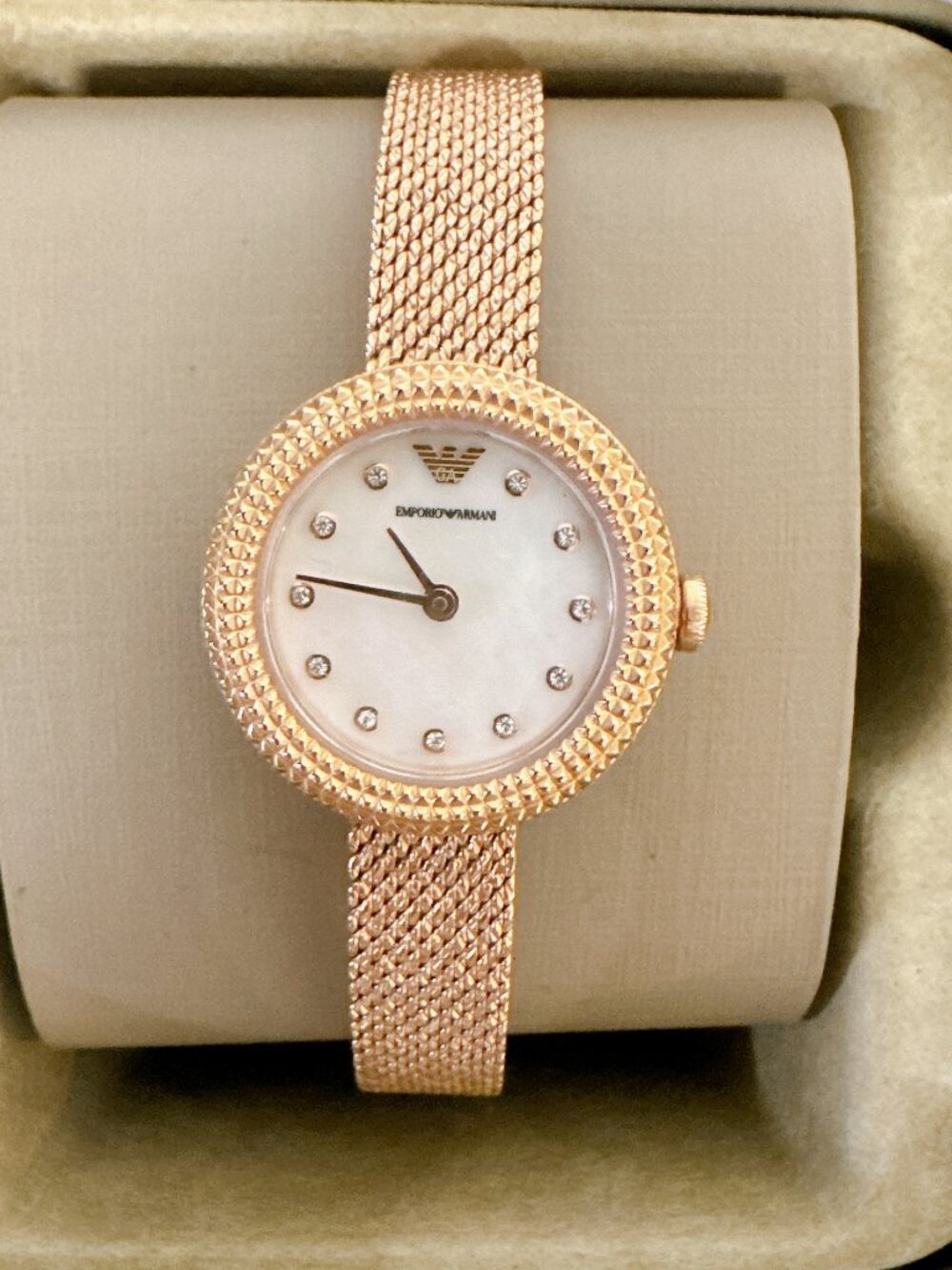 Emporio Armani Rosa AR11416 Rose Gold Mother Of Pearl Mesh Watch